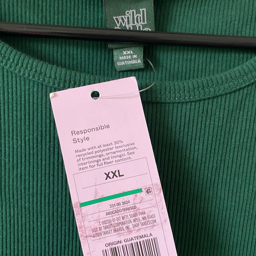 NEW WILD FABLE Ribbed Short Sleeve T Shirt Green Size XXL Fitted Stretch Basic - Picture 3 of 4